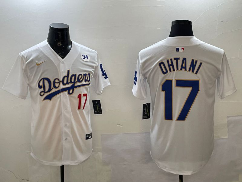 Men Los Angeles Dodgers #17 Ohtani White Gold Game 2025 Nike MLB Jersey style 02253->los angeles dodgers->MLB Jersey